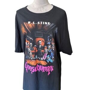 Goosebumps RL Stine Slappy the Dummy Graphic T-Shirt Black Mens 2XL Horror 90s